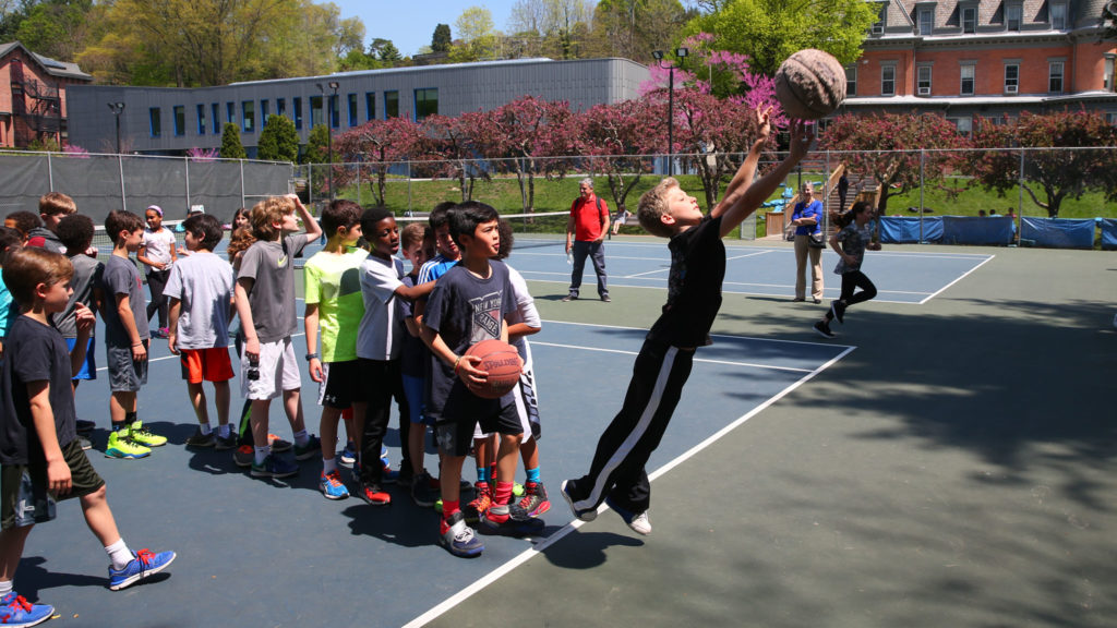 Tennis courts also are used for recess games and physical education classes.