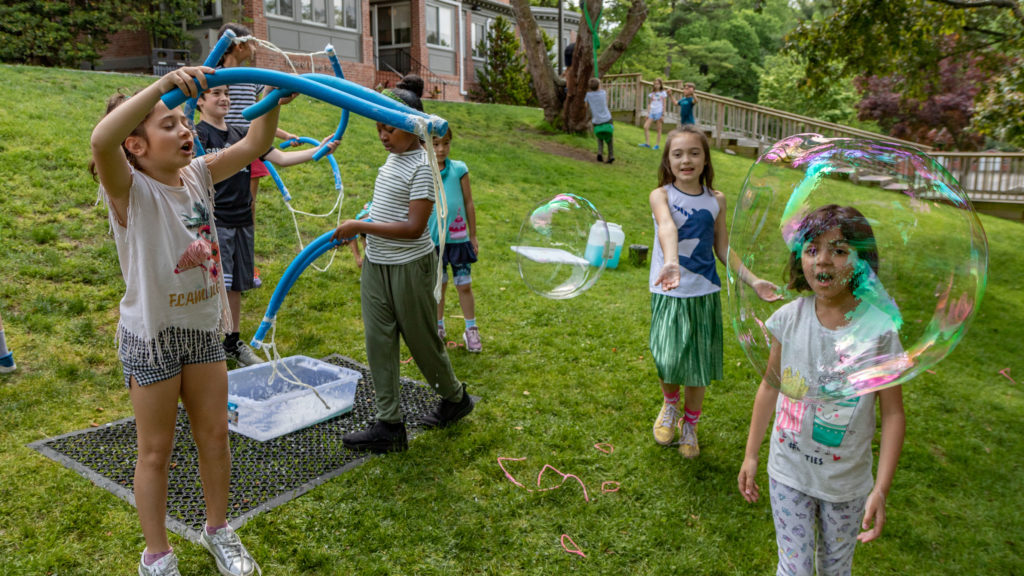 The River Campus playground includes climbing structures, gardens, and nooks for quiet play.