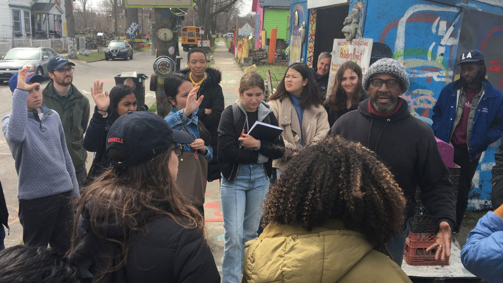 An Upper School student group in Detroit met Tyree Guyton, an artist who has transformed his neighorhood into an indoor/outdoor art gallery