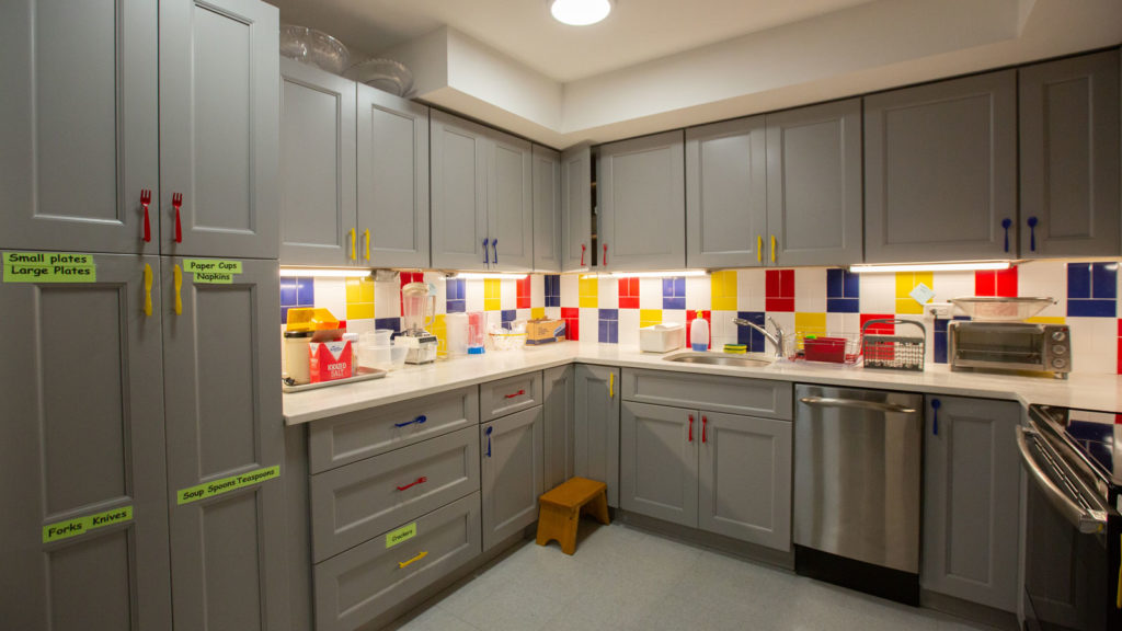 The kitchen, which is used for cooking projects and organizing lunch.