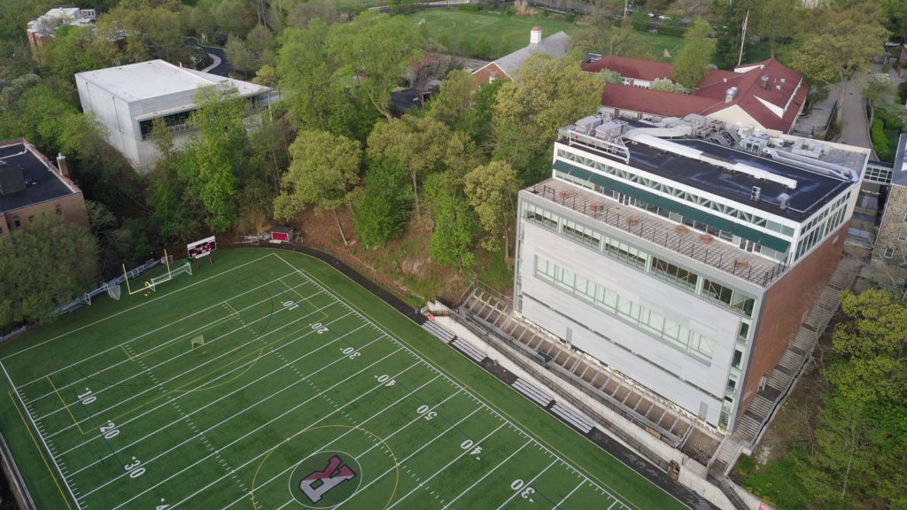 The Mark A. Zambetti '80 Athletic Center is situated next to the Frank J. Bertino Memorial Field and the Aquatic Center.