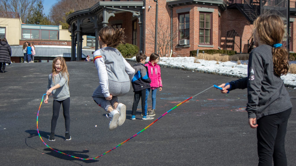 The blacktop is a great place for chalk drawings and jump rope.